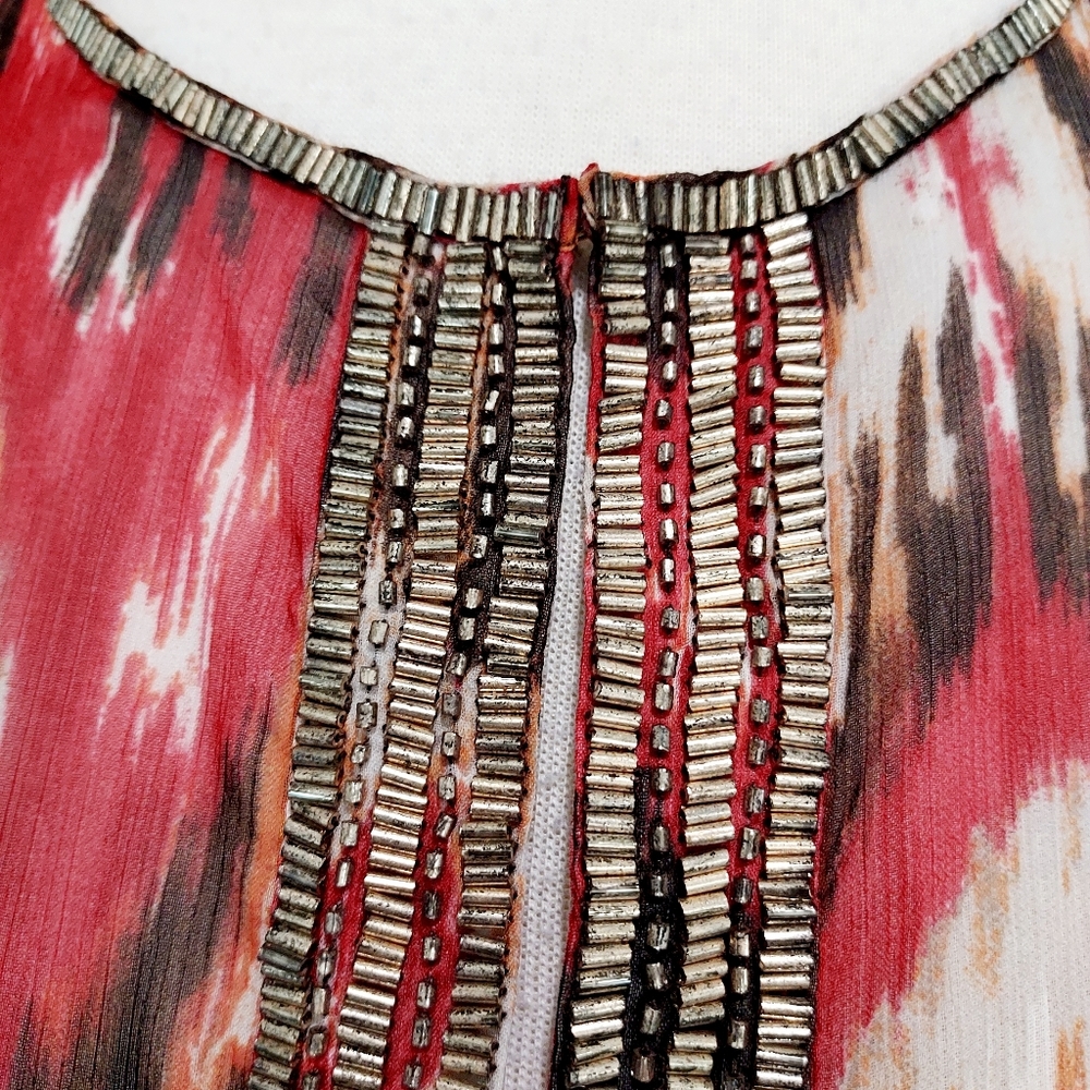 🔴3/$20 Chico's Red & Brown Sheer 3/4 Sleeves Blouse Size M - Picture 4 of 13